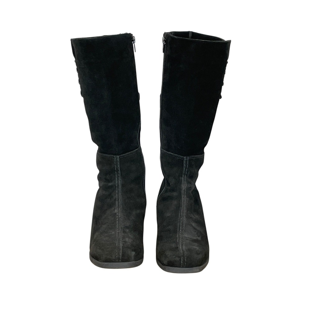 La Canadienne Black Suede Tall Wedge Boots Womens 9 Leather Lace Up Minimalist - Picture 2 of 9